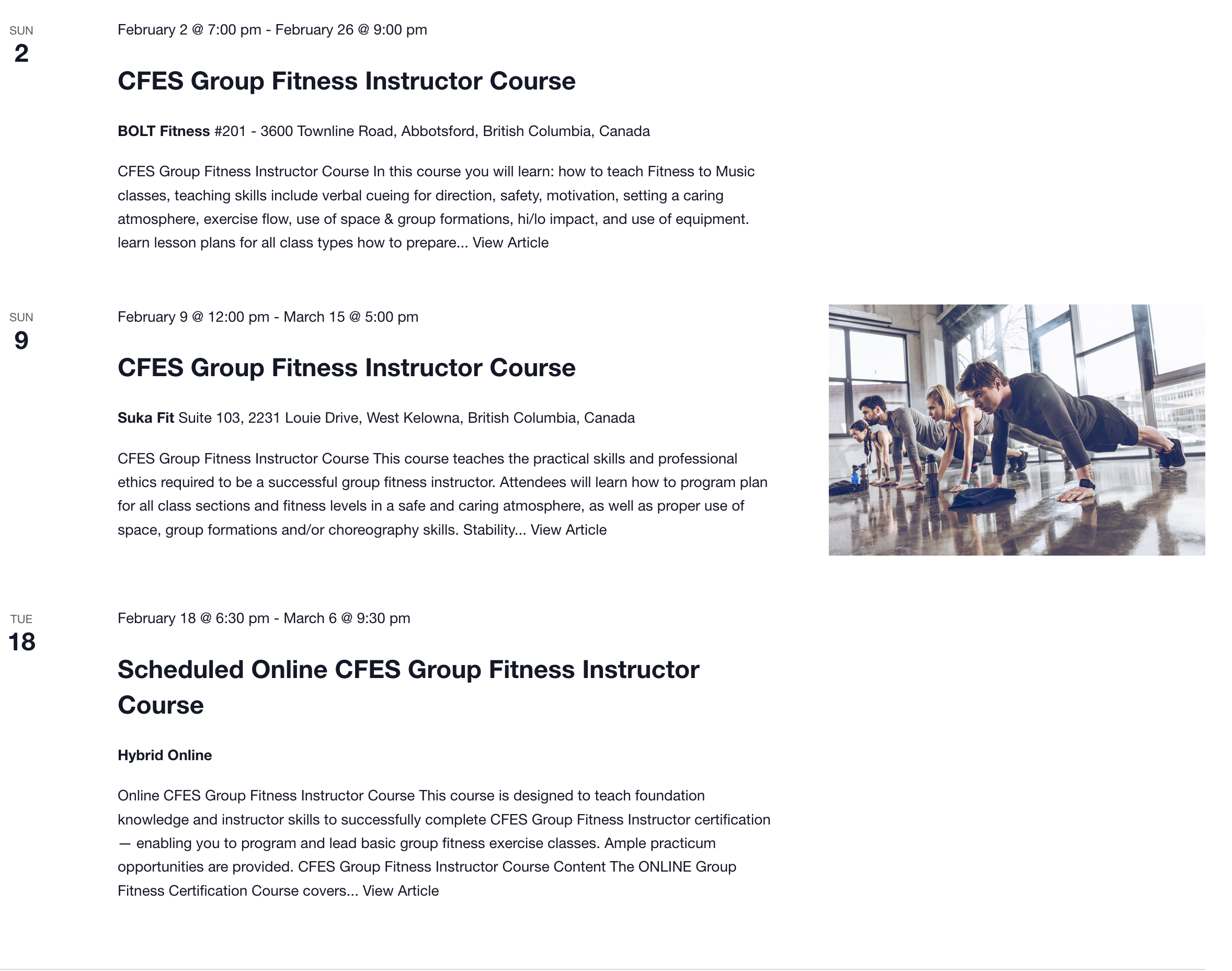 CFES Group Fitness Instructor certification courses February 2025 ...